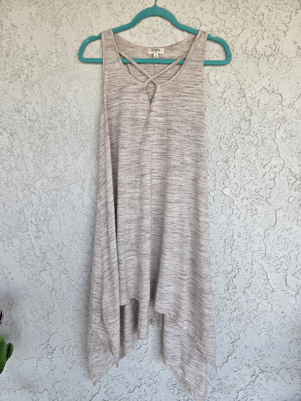 Beige Heathered Sleeveless Asymmetrical Hem Dress